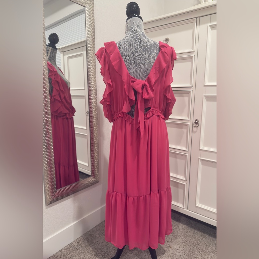 💗 Black Tape Hot Pink Ruffle Midi Plus Size Dress - NWOT! - Picture 4 of 15